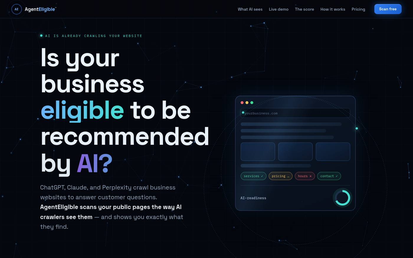 AgentEligible — live AI-readiness scanner