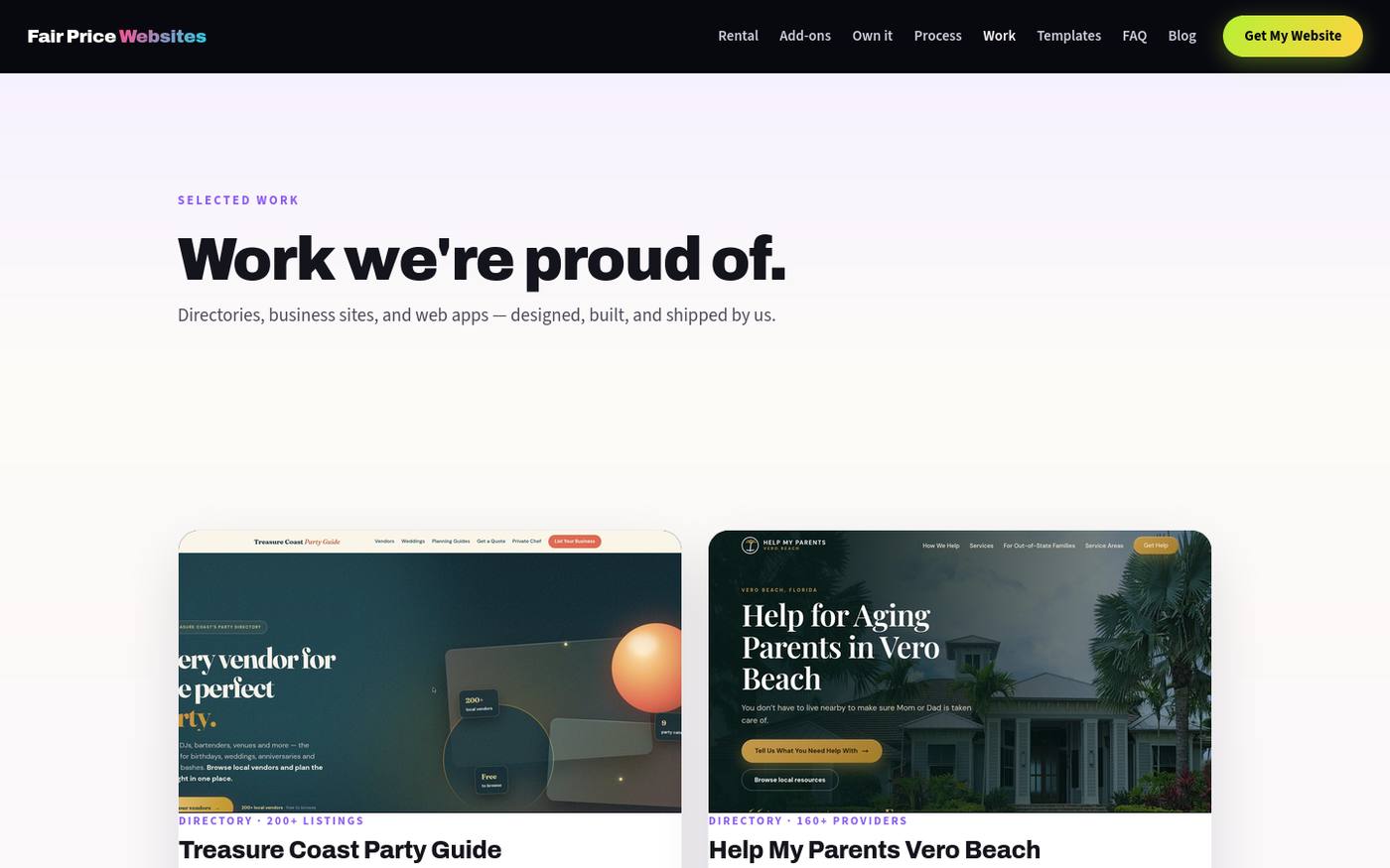Fair Price Websites portfolio — live client work